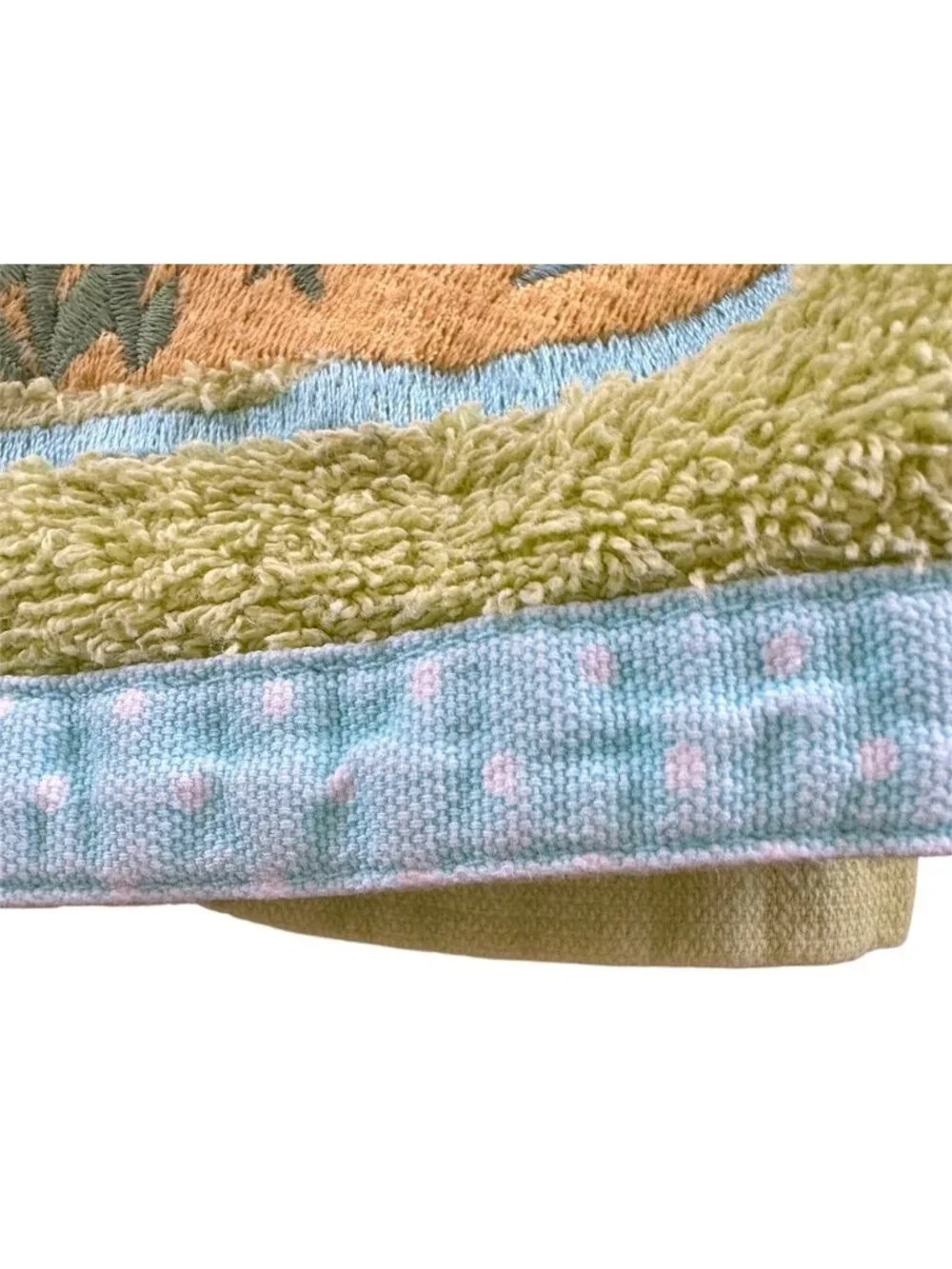 Flamingo Themed Green Hand Towels With Blue Polka Dot Trim Set Of 2